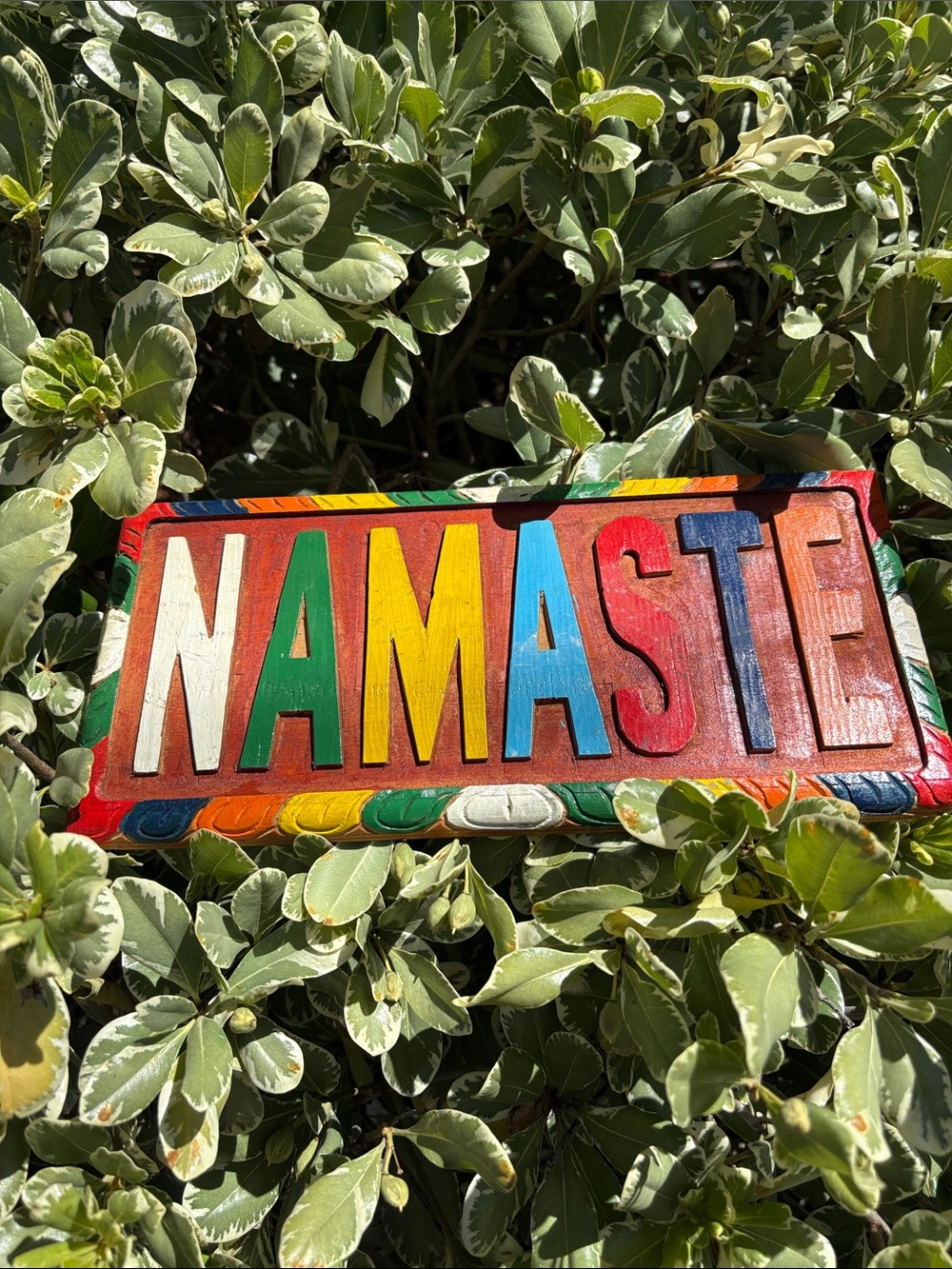 Vintage Handmade Nepalese NAMASTE Sign 12 X 5.5”